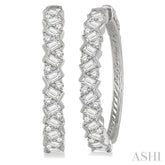 2 Ctw Zigzag Baguette and Round Cut Diamond Hoop Earring in 14K White Gold