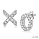 1/10 Ctw 'XO' Hugs and Kisses Petite Round Cut Diamond Earrings in 10K White Gold