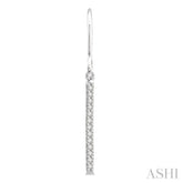 1/10 Ctw Hanging Straight Bar Round Cut Diamond Petite Earrings in 10K White Gold