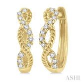 1/10 Ctw Split & Twisted Rope and Single Cut Diamond Huggie Petite Earrings in 10K Yellow Gold