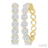 2 Ctw Lovebright Round Cut Diamond Hoop Earrings in 14K Yellow and White Gold