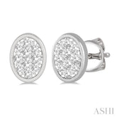 1/3 Ctw Oval Shape Lovebright Round Cut Diamond Bezel Stud Earring in 14K White Gold