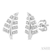 1/10 Ctw Fern Leaf Petite Round Cut Diamond Fashion Stud Earring in 10K White Gold