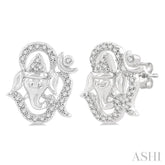 1/6 Ctw Petite Ganesha in 'OM' Symbol Round Cut Diamond Fashion Stud Earring in 10K White Gold