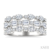 1 1/2 Ctw Triple Row Multi-Cut Diamond Fashion Band in 14K White Gold