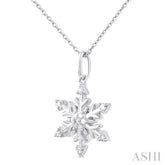 1/10 Ctw Petite Snowflake Round Cut Diamond Fashion Pendant With Chain in 10K White Gold