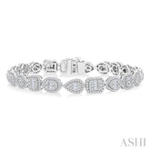 3 1/5 Ctw Mixed Shape Halo Fusion Baguette and Round Cut Diamond Bracelet in 14K White Gold