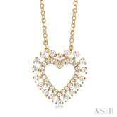 1/4 Ctw Heart Round Cut Diamond Fashion Pendant With Chain in 10K Yellow Gold