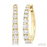 1 Ctw Graduated Round Cut Diamond Fashion Hoop Earrings in 14K Yellow Gold