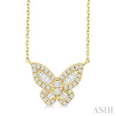 1/3 Ctw Petite Butterfly Baguette and Round Cut Diamond Fashion Pendant With Chain in 10K Yellow Gold