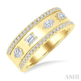 5/8 Ctw Mixed Shape Cut Diamond Fashion Wide Band in 14K Yellow Gold
