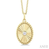 1/20 Ctw Oval fluted medallion Round Cut Diamond Pendant With Chain in 10K Yellow Gold