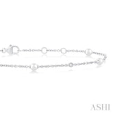 3 MM Round Shape Cultured Pearl and 1/20 Ctw Round Cut Diamond Fashion Station Bracelet in 14K White Gold