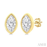 1/5 Ctw Petite Bezel Set Marquise Cut Diamond Fashion Stud Earring in 10K Yellow Gold
