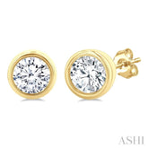 1/5 Ctw Petite Bezel Set Round Cut Diamond Fashion Stud Earring in 10K Yellow Gold