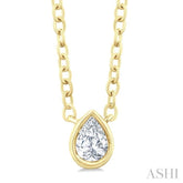 1/6 Ctw Petite Bezel Set Pear Cut Diamond Fashion Pendant With Chain in 10K Yellow Gold