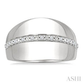 1/10 Ctw Bold Wide Center Round Cut Diamond Fashion Ring in Sterling Silver
