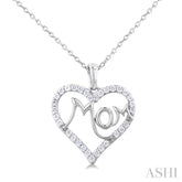 1/4 Ctw 'MOM' Heart Frame Round Cut Diamond Fashion Pendant With Chain in 10K White Gold