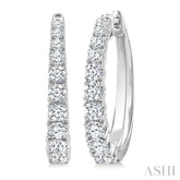 1 1/2 Ctw Graduated Round Cut Diamond Fashion Hoop Earrings in 14K White Gold