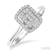 1/6 Ctw Double Halo Emerald Shape Petite Round Cut Diamond Fashion Ring in 10K White Gold