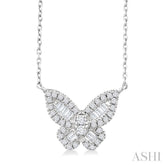 1/3 Ctw Petite Butterfly Baguette and Round Cut Diamond Fashion Pendant With Chain in 14K White Gold