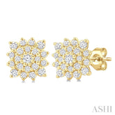 1/5 Ctw Petite Cushion Shape Round Cut Diamond Cluster Fashion Stud Earring in 10K Yellow Gold