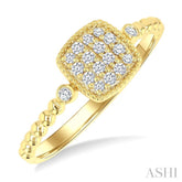 1/8 Ctw Petite Bead Shank Cushion Shape Center Round Cut Diamond Fashion Ring in 10K Yellow Gold