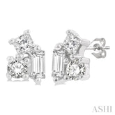 1/6 Ctw Petite Tri-Stone Scatter Princess, Baguette & Round Cut Diamond Fashion Stud Earring in 10K White Gold