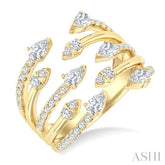 1 Ctw Five-Way Split Pear and Round Cut Diamond Fashion Open Ring in 14K Yellow Gold
