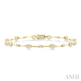 1 1/3 Ctw Bezel Set Oval and Round Cut Diamond Bar Link Bracelet in 14K Yellow Gold