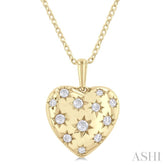 1/6 Ctw Bold Star Engraved Puffed Heart Round Cut Diamond Fashion Pendant With Chain in 10K Yellow Gold