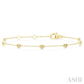 1/10 Ctw Petite Heart Round Cut Diamond Station Bracelet in 10K Yellow Gold