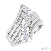 1 Ctw Open Bypass Ribbed Shank Mixed Diamond Cut Fashion Ring in 14K White Gold