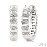 1/10 Ctw Bold Wide Ribbed Single Cut Diamond Fashion Earrings in Sterling Silver