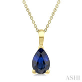 6X4 MM Pear Shape Sapphire Precious Solitaire Pendant With Chain in 14K Yellow Gold