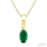 5X3 MM Oval Shape Emerald Precious Solitaire Pendant With Chain in 14K Yellow Gold