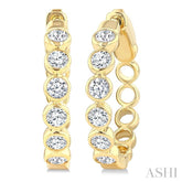 1 Ctw Bezel Set Round Cut Diamond Fashion Hoop Earrings in 14K Yellow Gold
