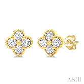 1/5 Ctw Clover Round Cut Diamond Fashion Earrings in 14K Yellow Gold