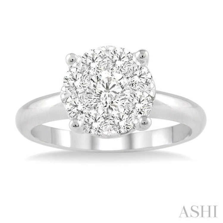 1 Ctw Lovebright Round Cut Diamond Bridal Ring in 14K White Gold