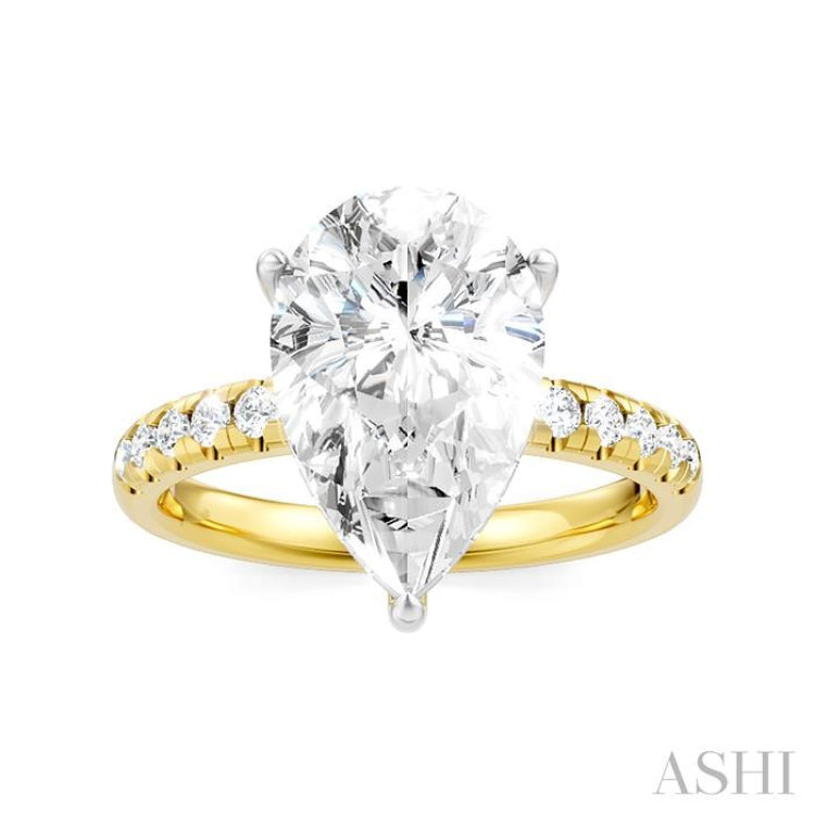 1/3 Ctw Pear Shape Round Cut Diamond Semi-Mount Engagement Ring in 14K Yellow and White Gold