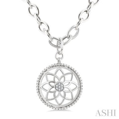 1/20 Ctw Circle medallion Round Cut Diamond Pendant With Chain in Sterling Silver