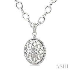 1/20 Ctw Circle medallion Round Cut Diamond Pendant With Chain in Sterling Silver