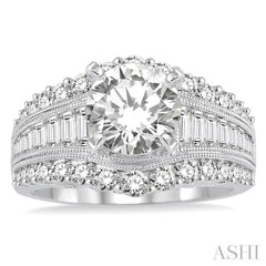 1 1/2 Ctw Baguette and Round Cut Diamond Round Shape Semi-Mount Engagement Ring in 14K White Gold