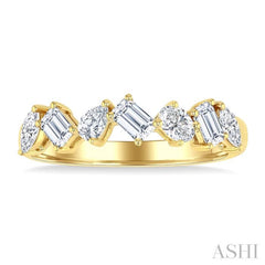 3/4 Ctw Mixed Shape Diamond Cut Fashion Band in 14K Yellow Gold