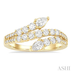 1 Ctw Split Three-Arm Bypass Pear and Round Cut Diamond Fashion Band in 14K Yellow Gold