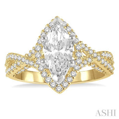 5/8 Ctw Marquise Shape Criss Cross Shank Round Cut Diamond Semi-Mount Engagement Ring in 14K Yellow and White Gold