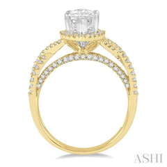 5/8 Ctw Marquise Shape Criss Cross Shank Round Cut Diamond Semi-Mount Engagement Ring in 14K Yellow and White Gold