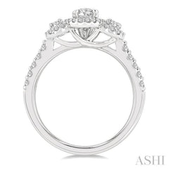 1 Ctw Past, Present & Future Round Cut Diamond Engagement Ring With 3/8 Ct Oval Cut Center Stone in 14K White Gold