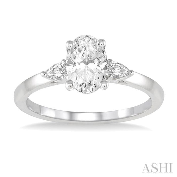 1/2 Ctw Oval and Pear Cut Diamond Ladies Engagement Ring with 1/3 Ct Oval Cut Center Stone in 14K White Gold