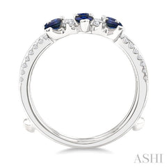 4x3 MM Pear Cut Sapphire and 1/3 Ctw Round Cut Diamond Precious Insert Ring in 14K White Gold